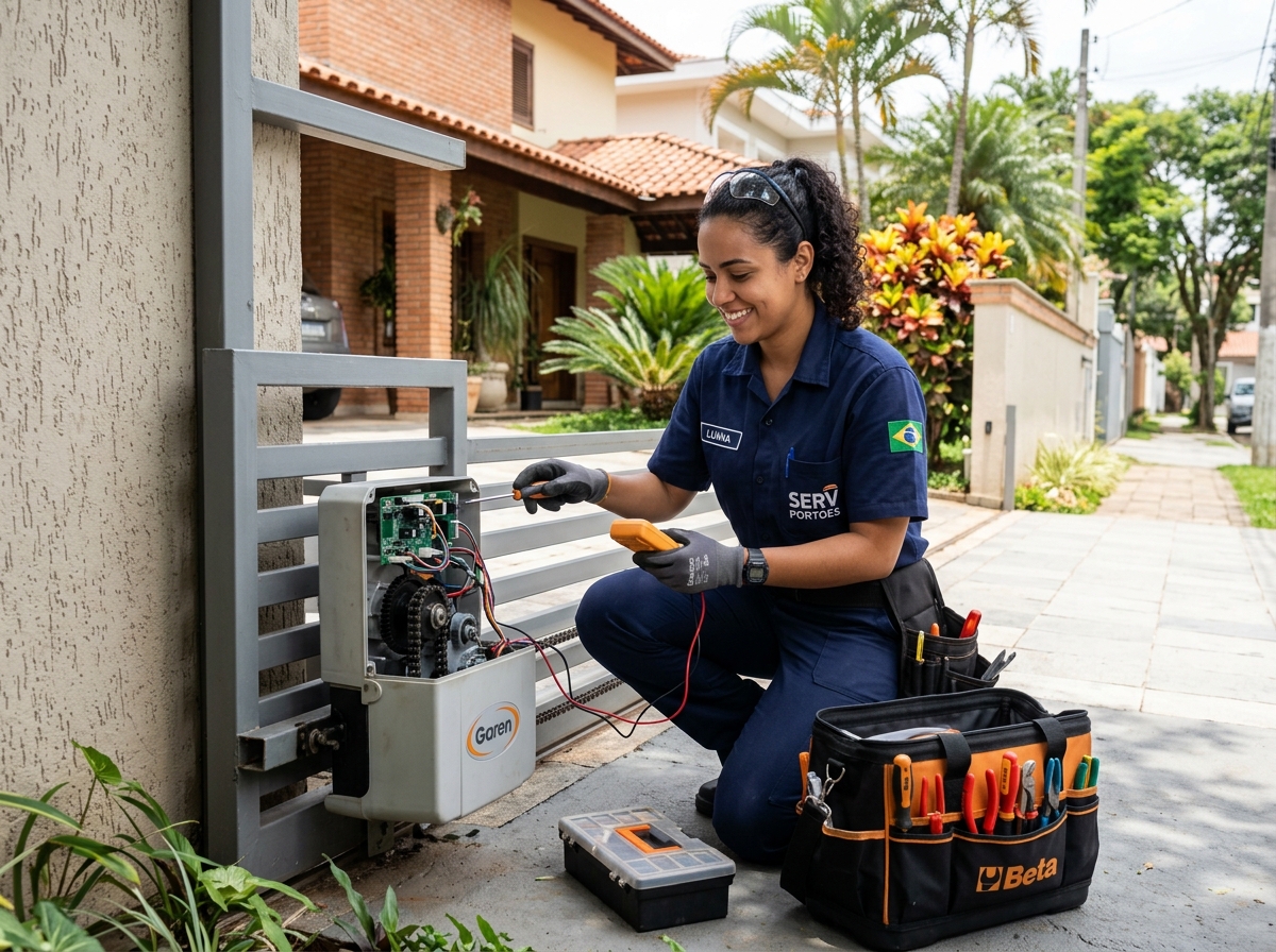 Técnico de portão automático em atendimento residencial em Rio Grande/RS